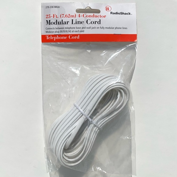🦋 Radio Shack 25 Foot 4-Conductor Modular Telephone Line Cord 279-336 White - Picture 1 of 5